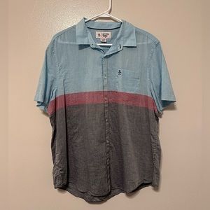 Original Penguin- Men’s Short Sleeve Button Down - Blue - XL